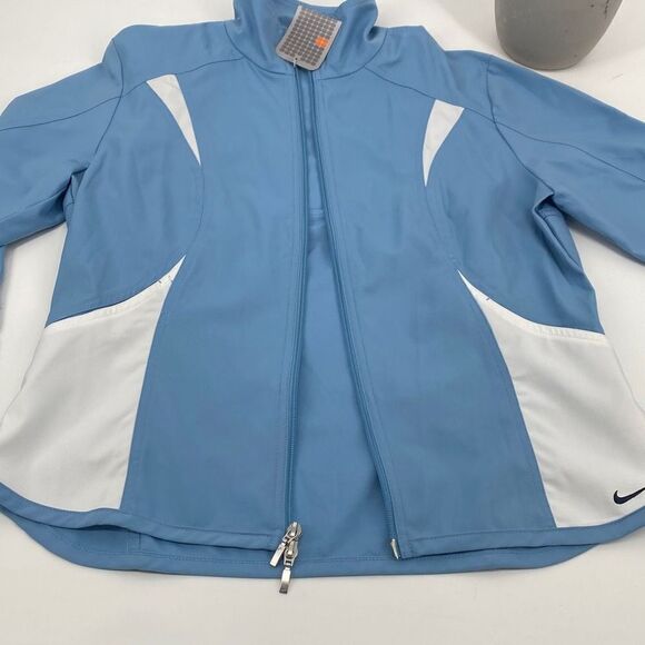 New Nike Play Up Lightweight Windbreaker Jacket Full Zip Pockets Blue White Larg - Picture 3 of 15